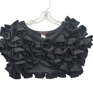 Simon Chang Black Retro Knit 3d Fabric Bow Loops Crop Bolero Cardigan